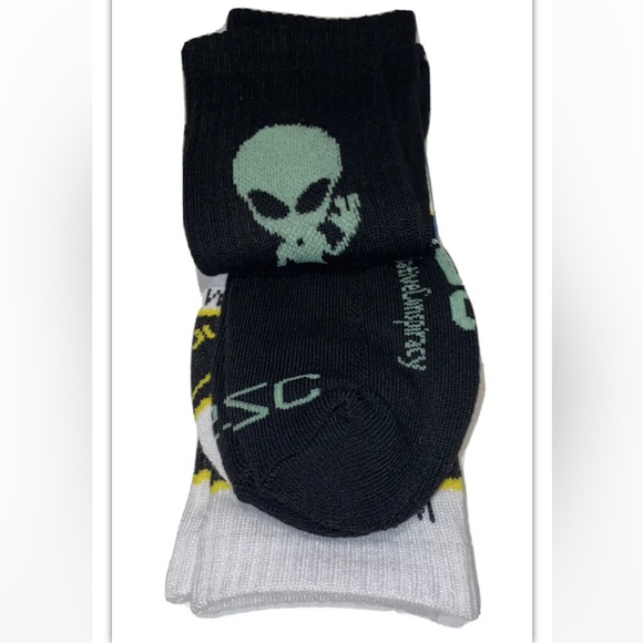WeSC Varion Crew Socks 2 Pair Men 9.5-14 W 11-15.5 Black White Area51 Alien Logo - Picture 7 of 12